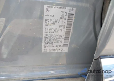 2021 Nissan Murano Platinum Intelligent Awd z USA, uszkodzony, nr VIN 5N1AZ2DS3MC117086